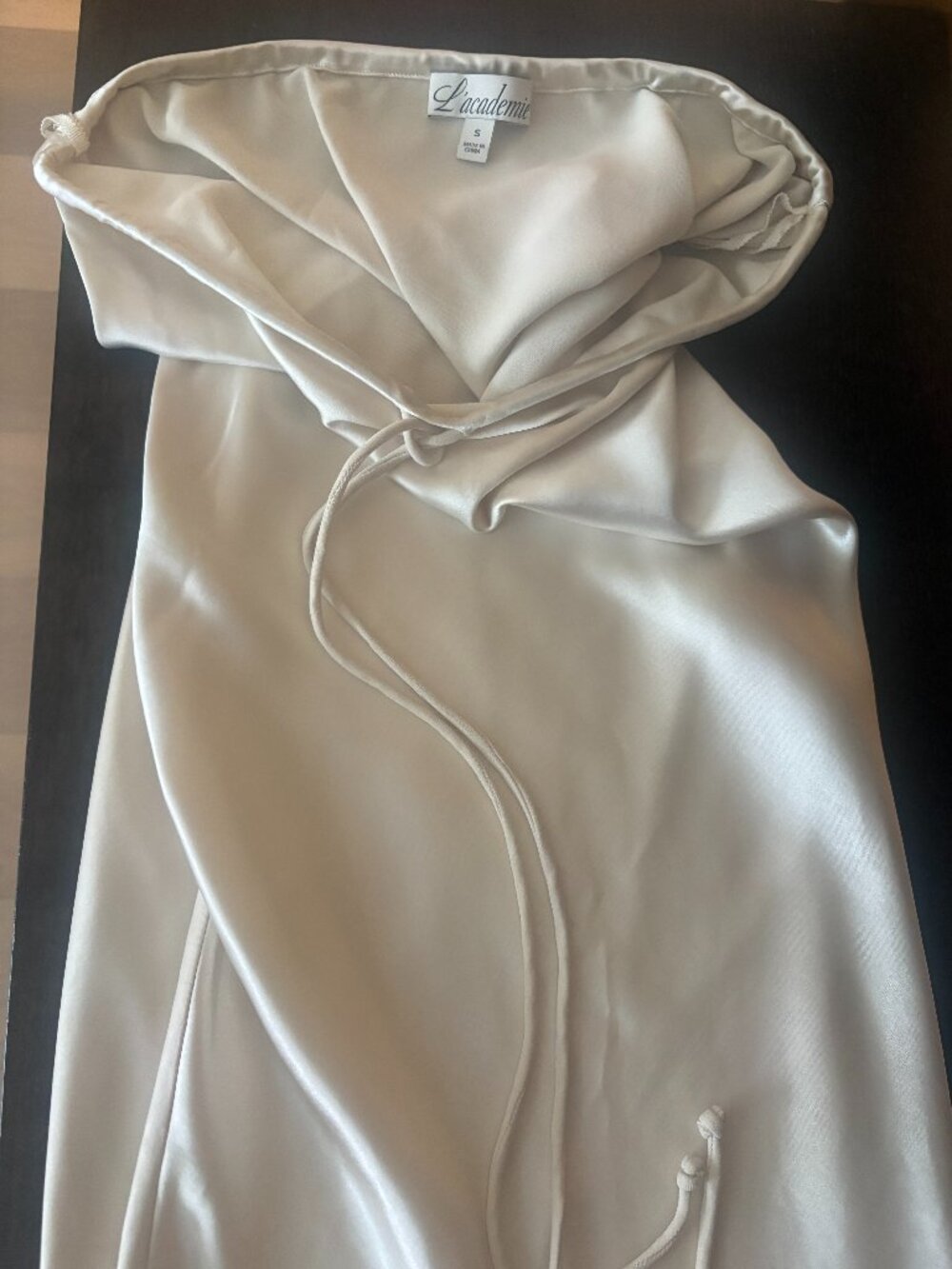 L'Academie Etienne Satin Midi Skirt | Ivory | Drawstring Waist | Sz S - Picture 3 of 5